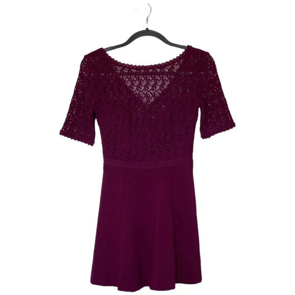 BODEN Lisa Lace Fit & Flare Ponte Knit Mini Dress Size 2P Purple Plum - Picture 3 of 9